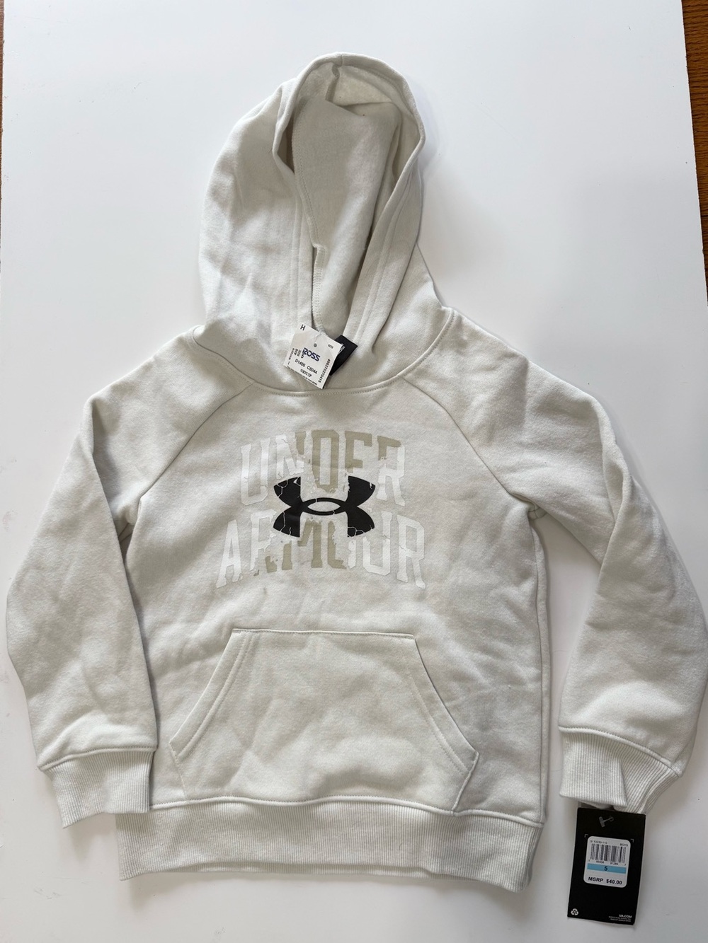 Under Armour Kids Cream Hoodie with Black Logo